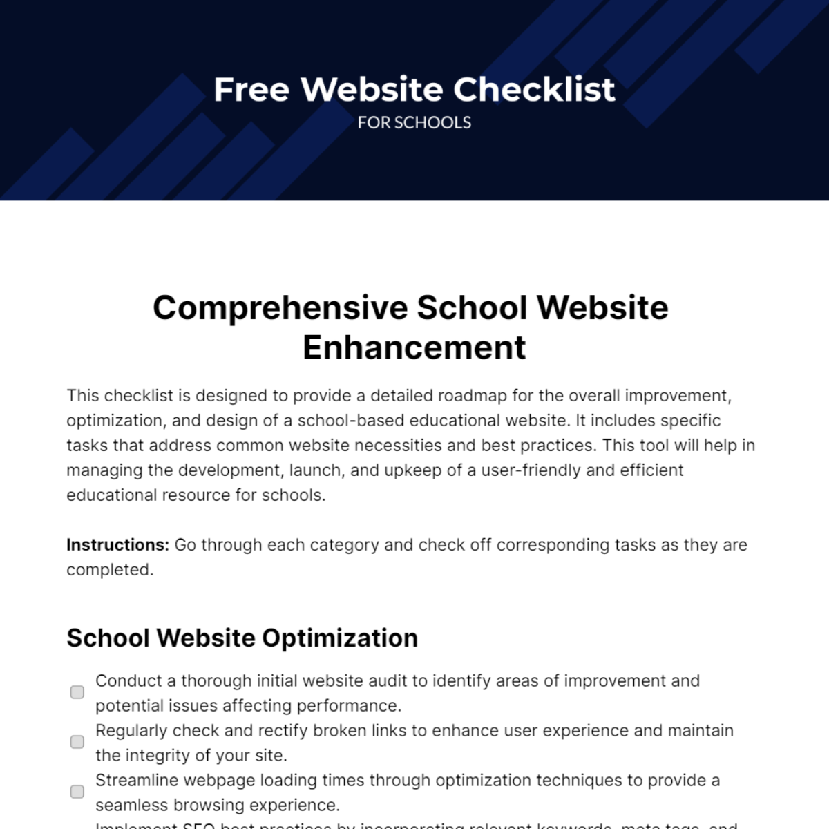 Website Checklist for Schools Template