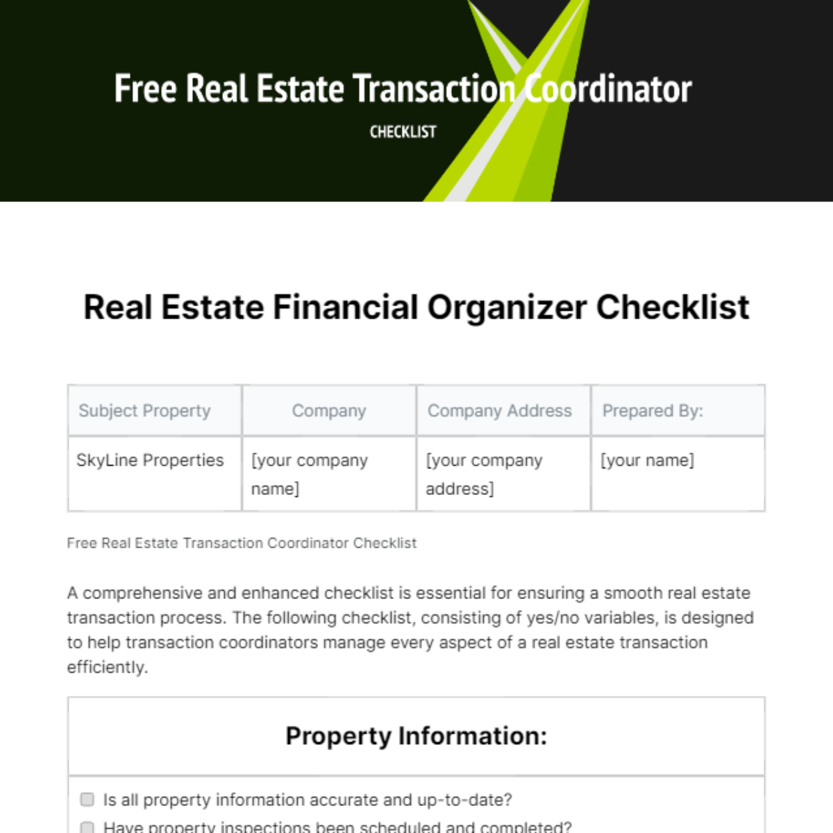 Real Estate Transaction Coordinator Checklist Template