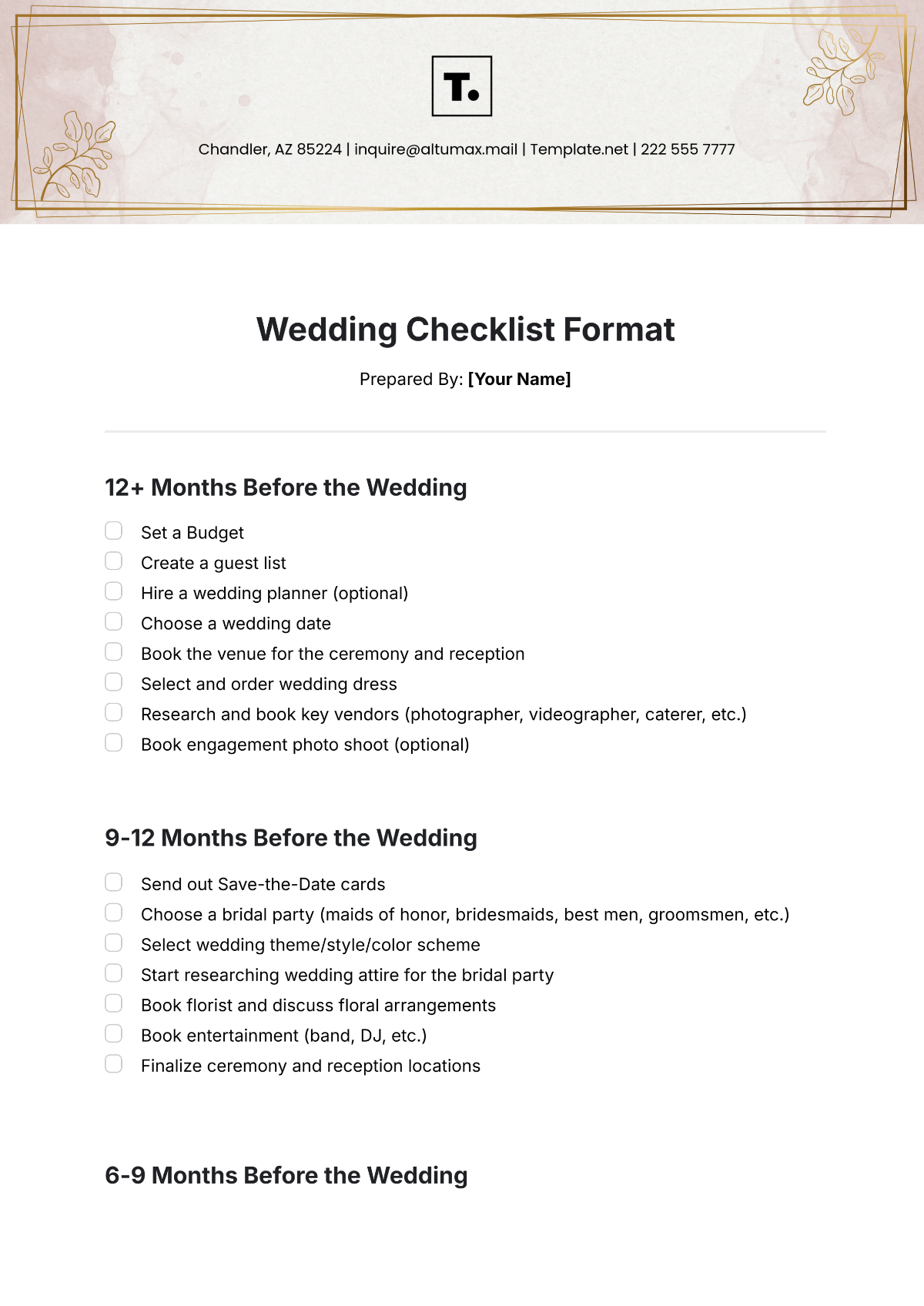 Wedding Checklist Format Template - Edit Online & Download