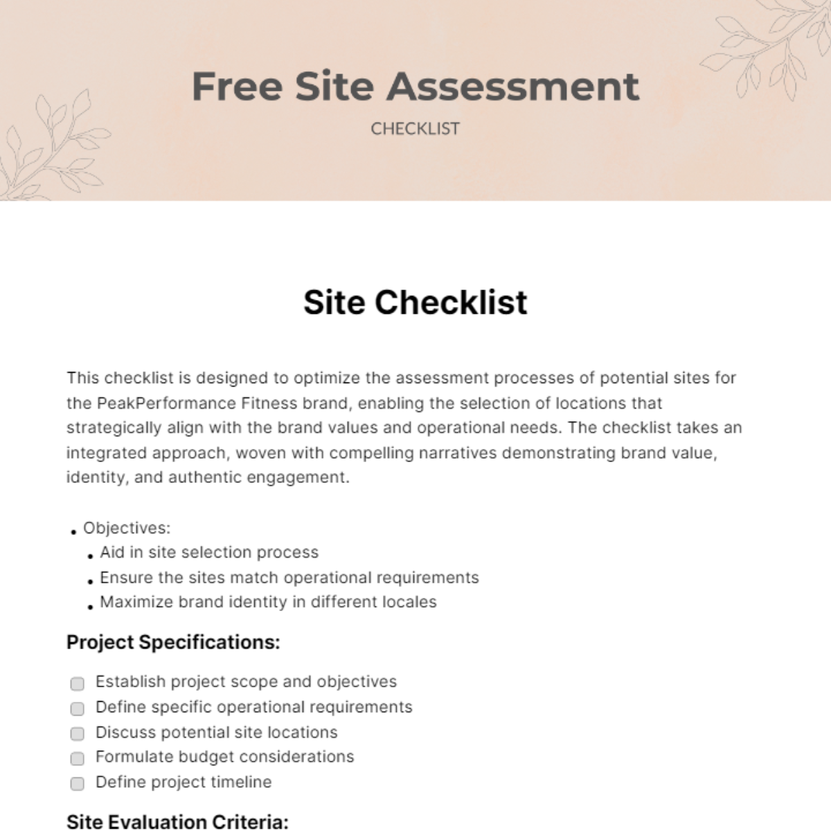 Free Site Assessment Checklist - Edit Online & Download | Template.net