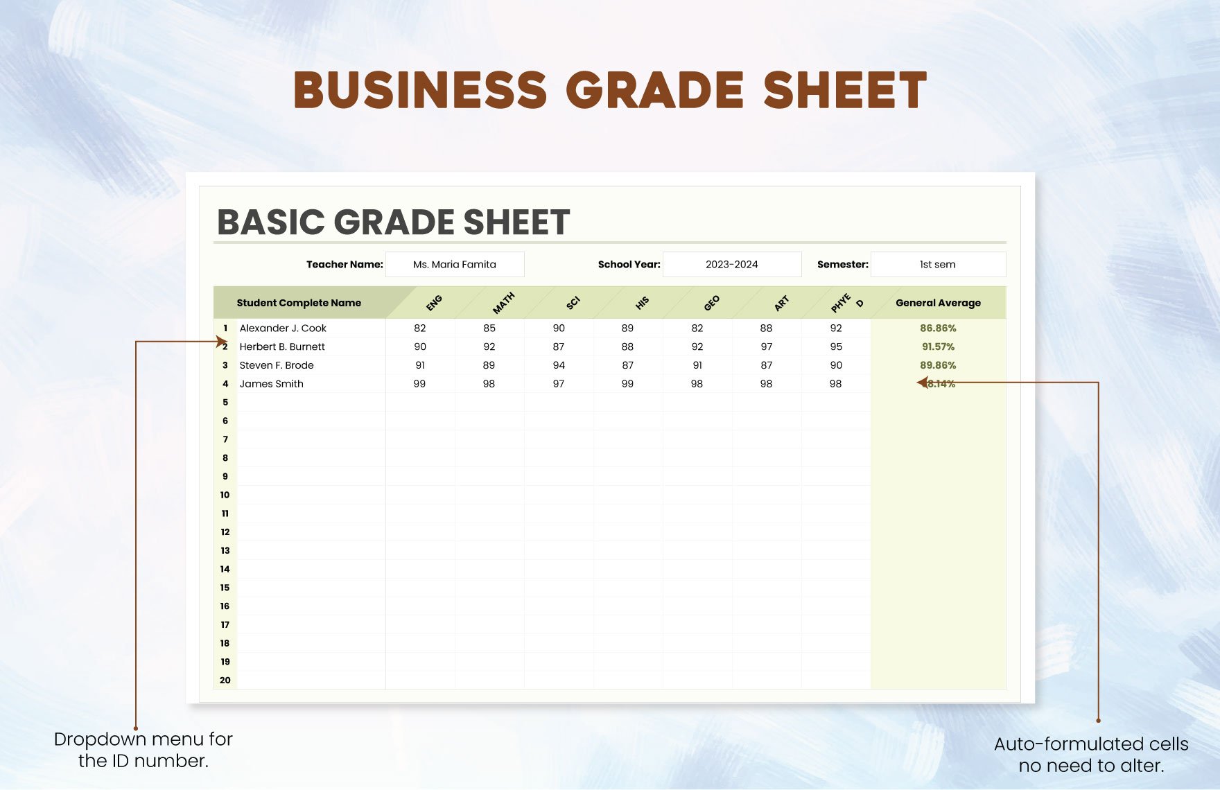 Basic Grade Sheet Template