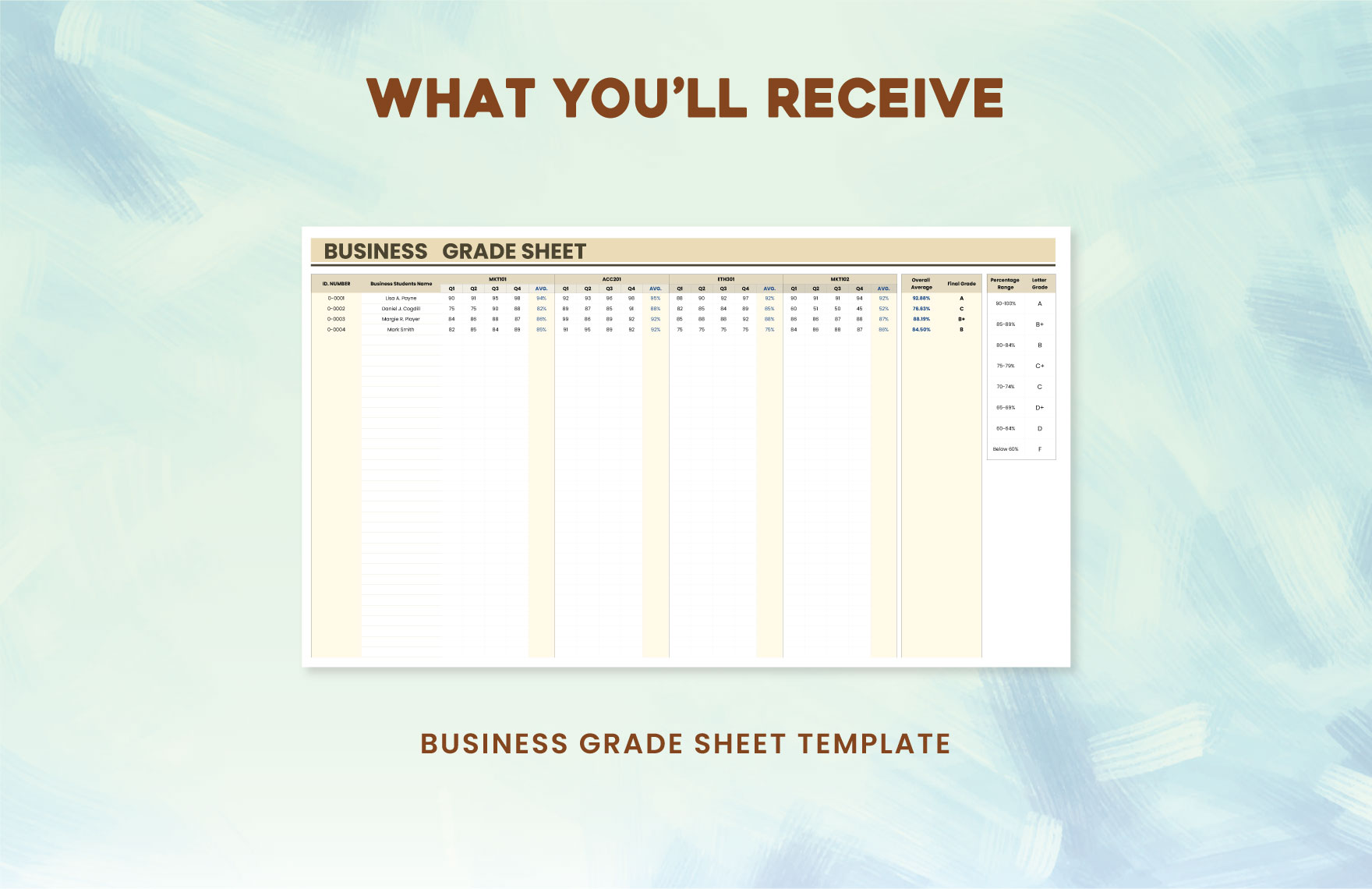 Business Grade Sheet Template