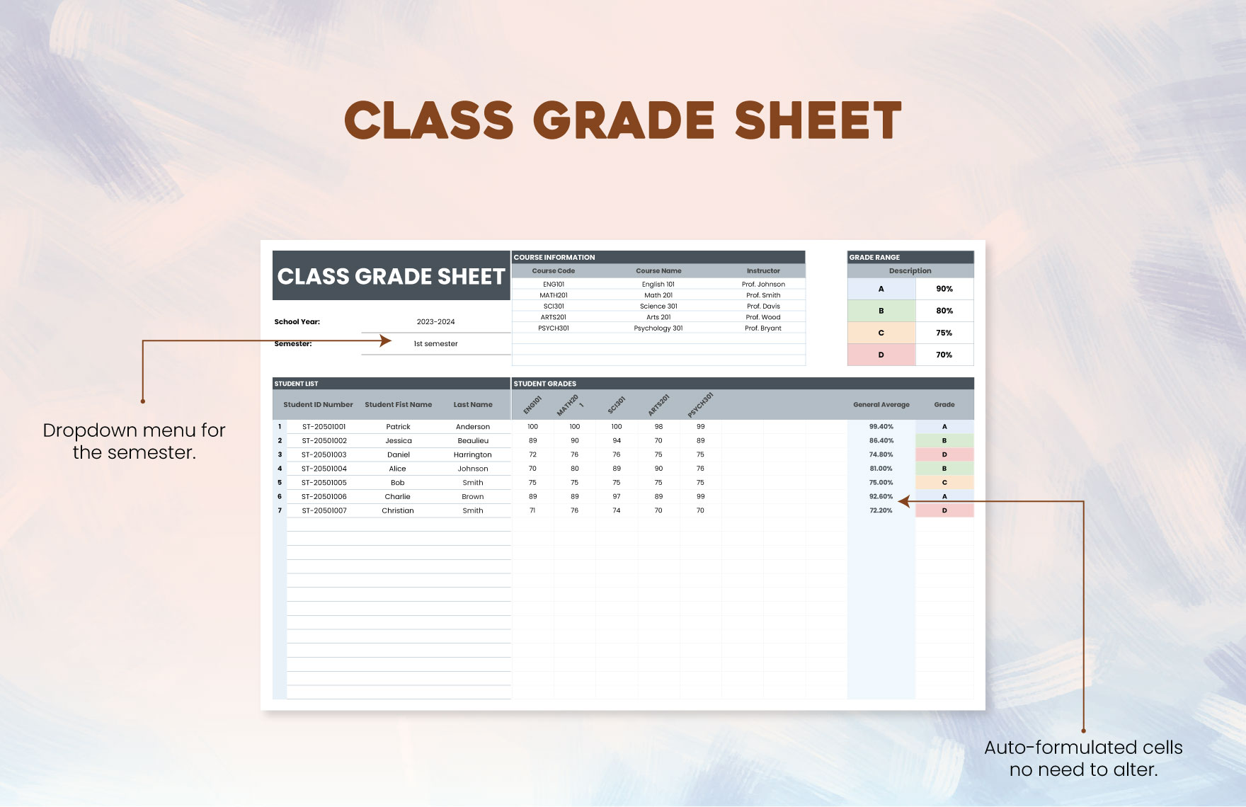 Class Grade Sheet Template
