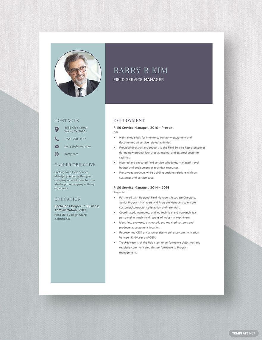 Free Field Service Manager Resume in Word, Apple Pages