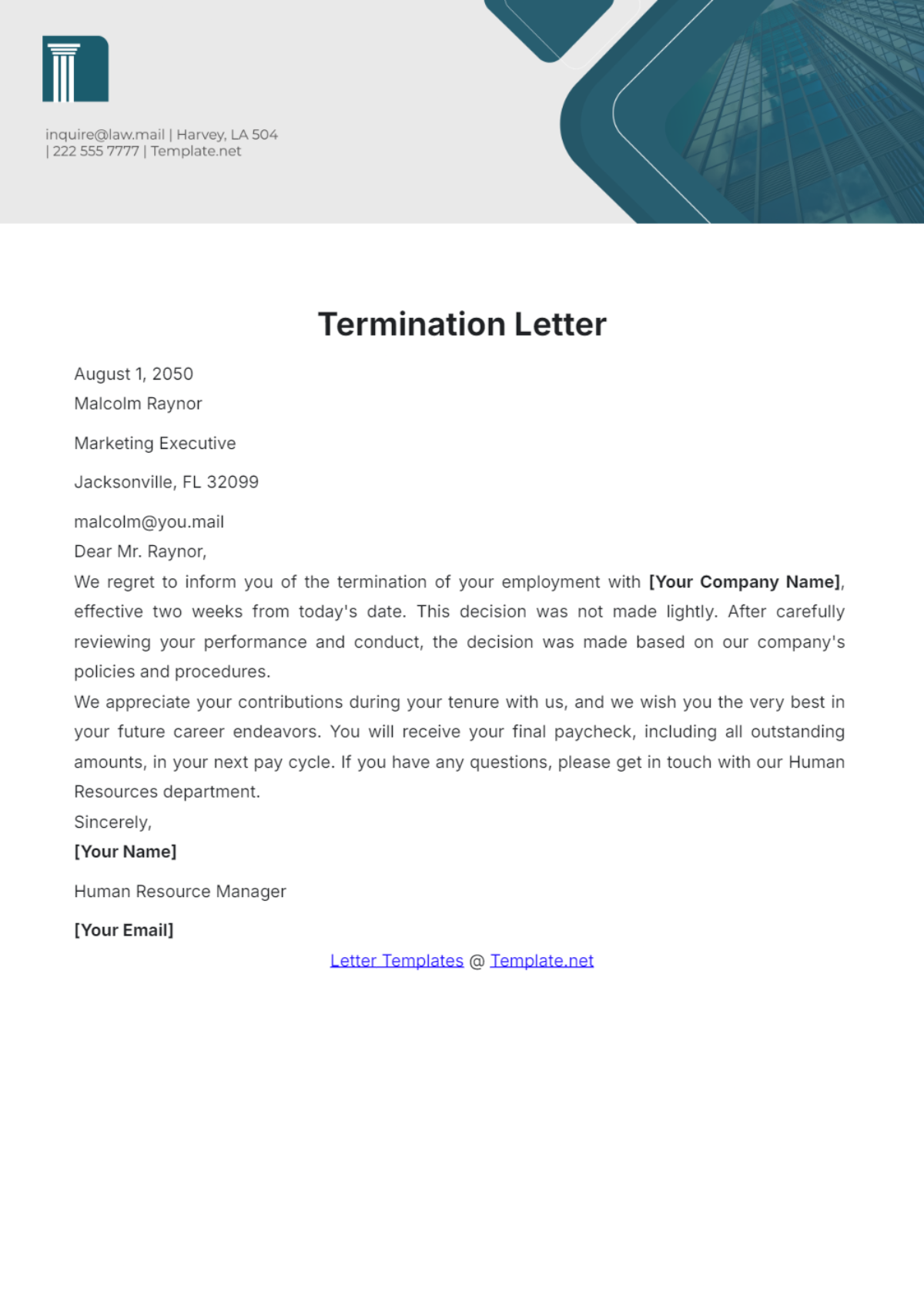 Termination Letter Template - Edit Online & Download