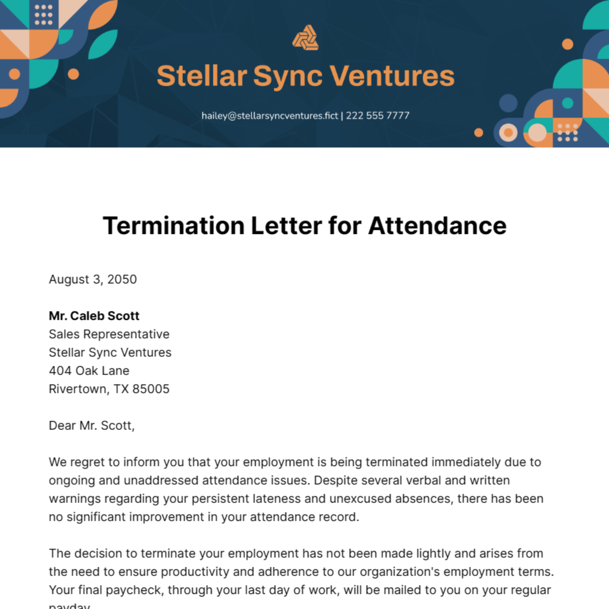 Termination Letter For Attendance Template Edit Online Download 