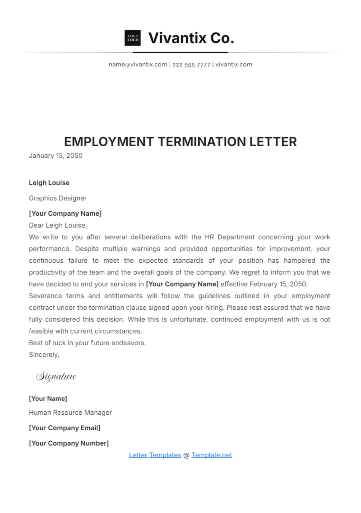 Employment Termination Letter Template Edit Online Download Example