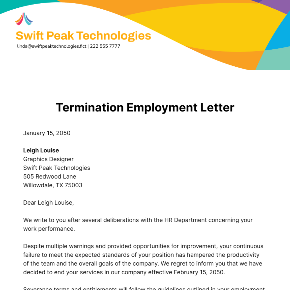 Termination Employment Letter Template