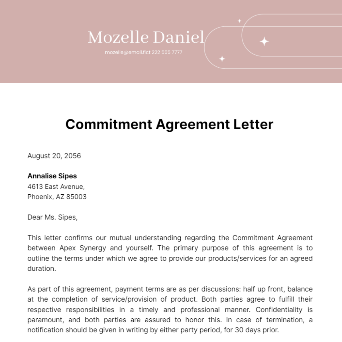 Free Commitment Agreement Letter Template