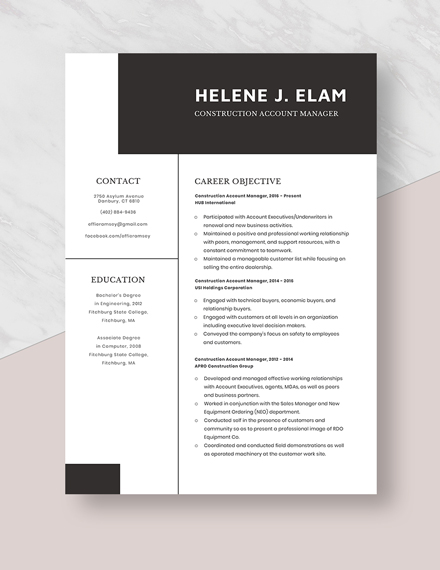 Construction Account Manager Resume  Template