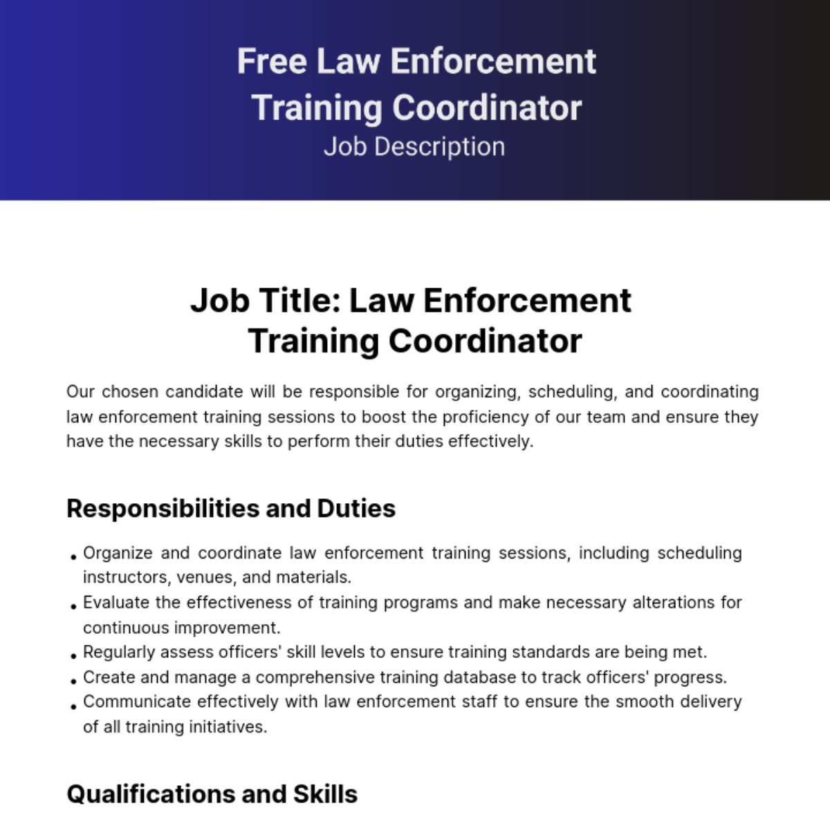 Free Law Enforcement Training Coordinator Job Description Template