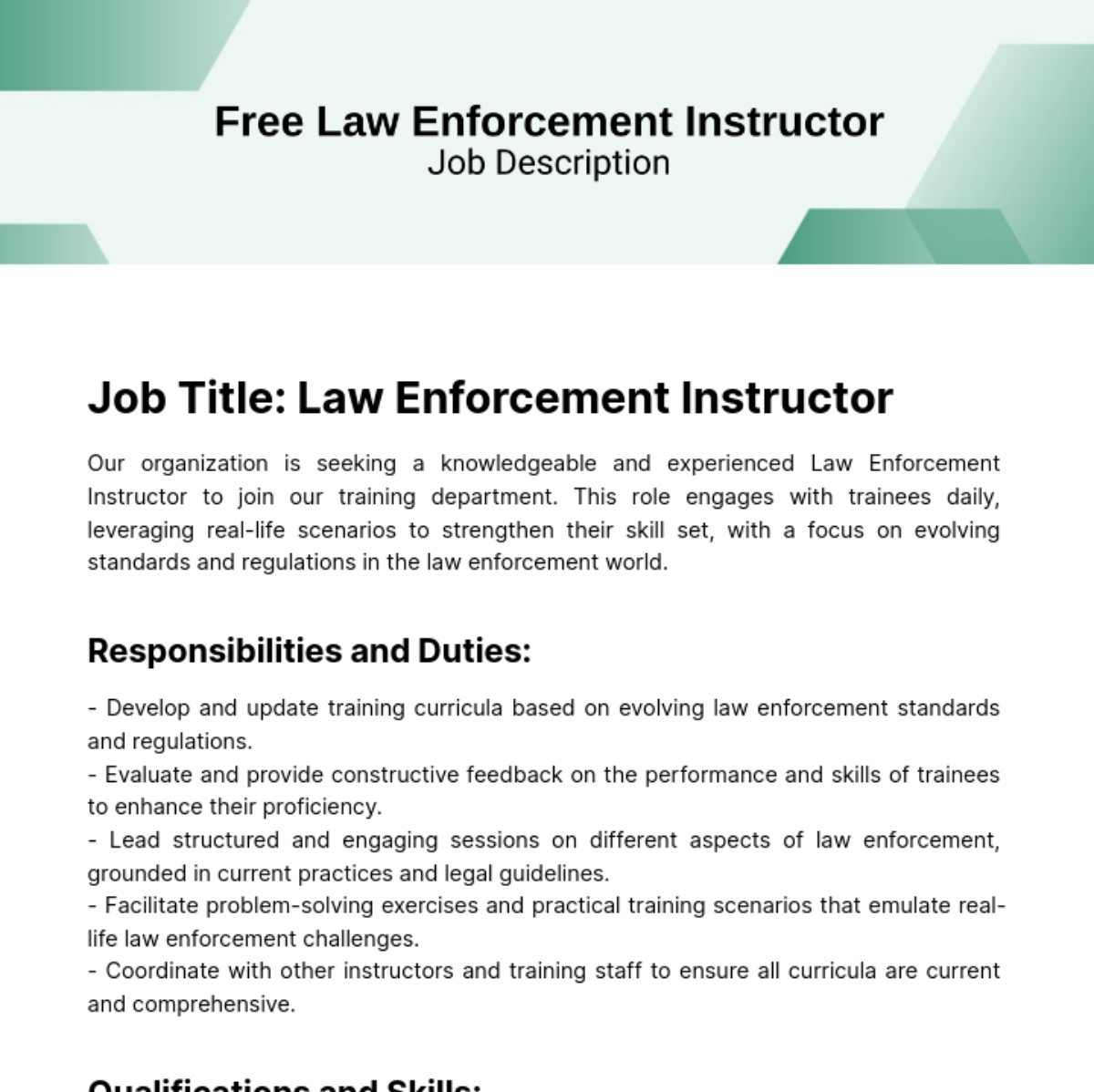 Free Law Enforcement Instructor Job Description Template