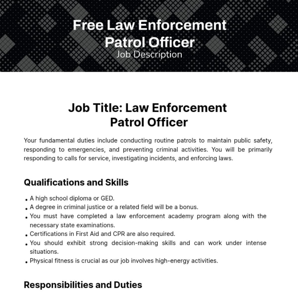 Law Enforcement Patrol Officer Job Description Template