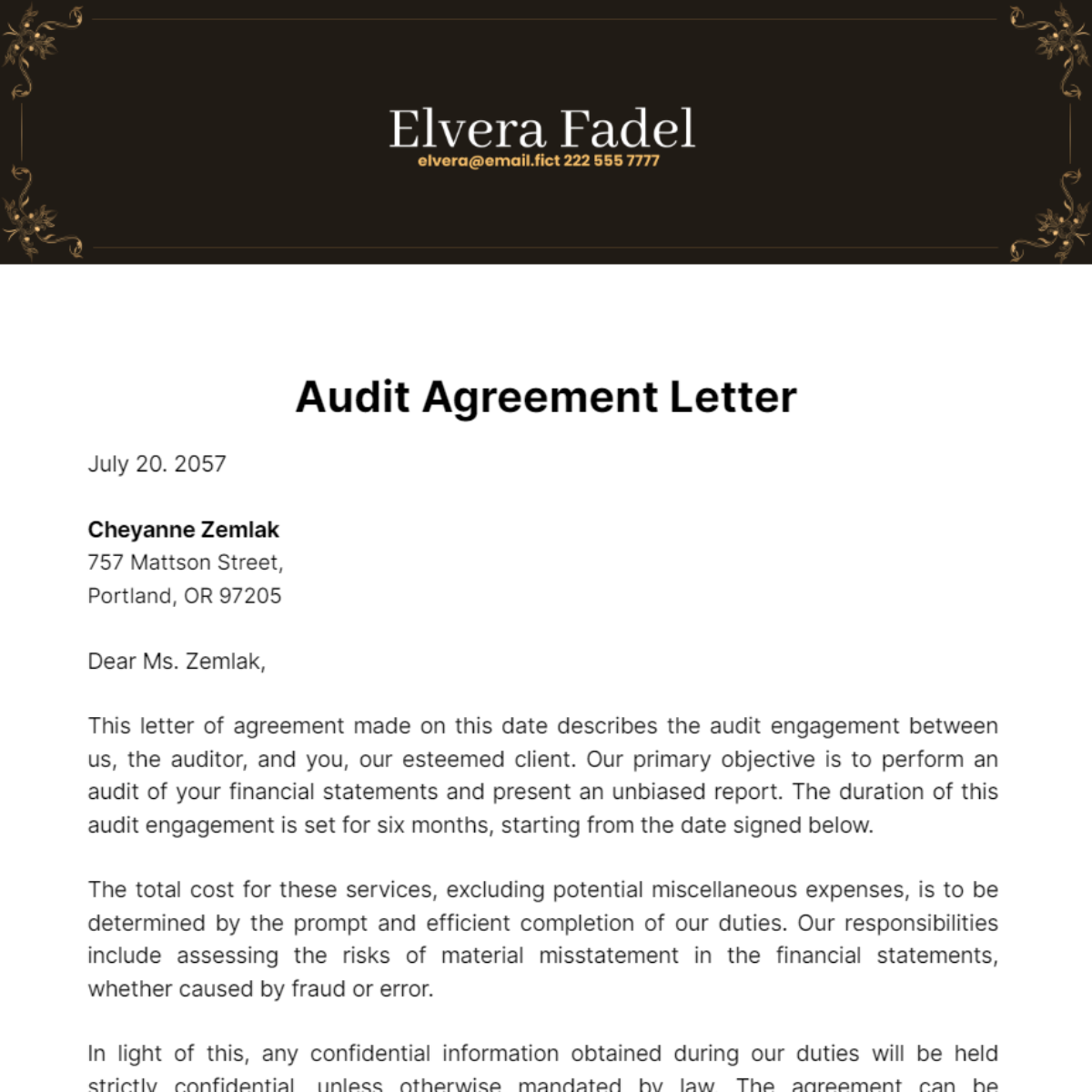 Free Audit Agreement Letter Template