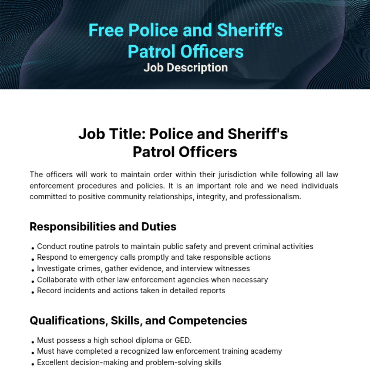 Police and Sheriff's Patrol Officers Job Description Template