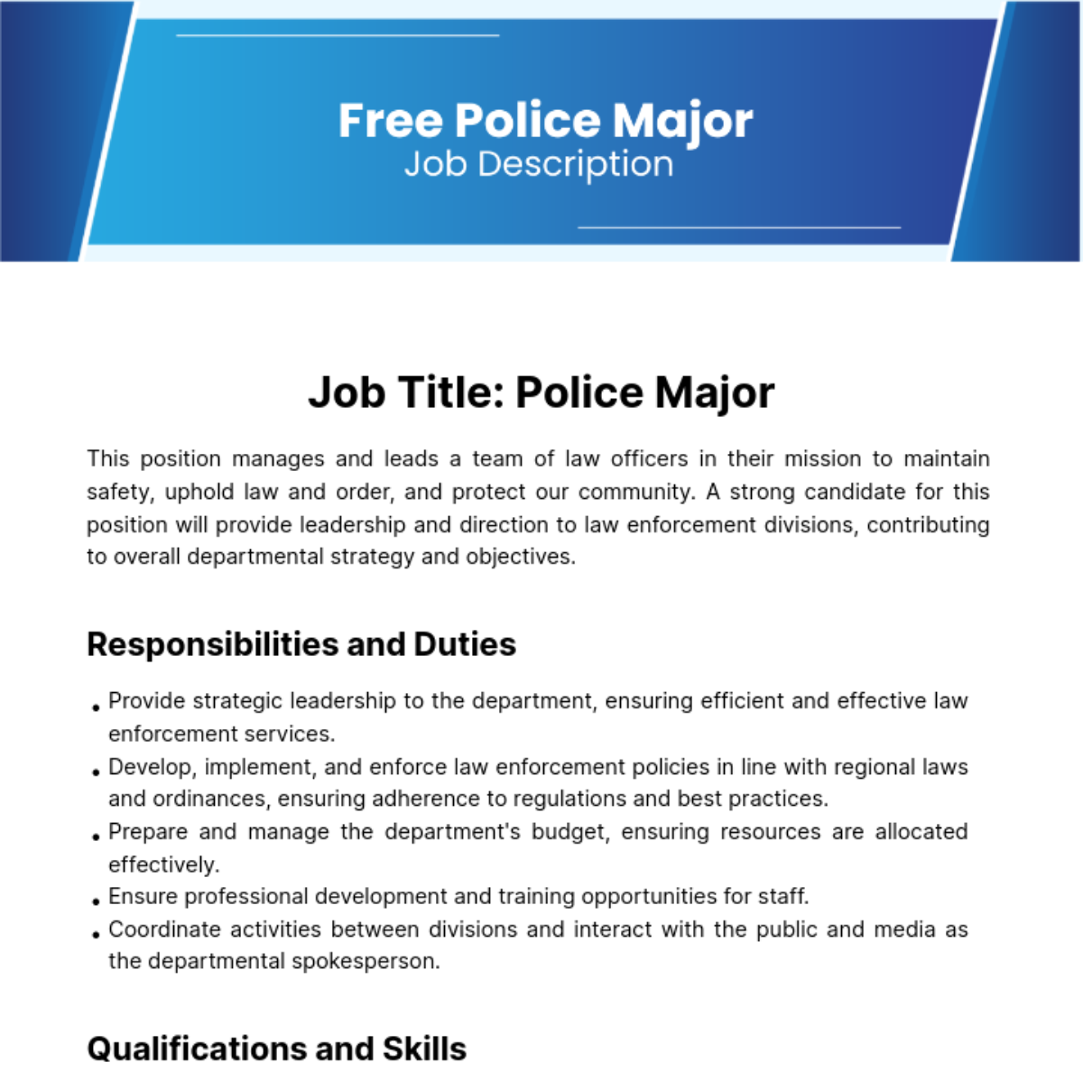 Police Major Job Description Template