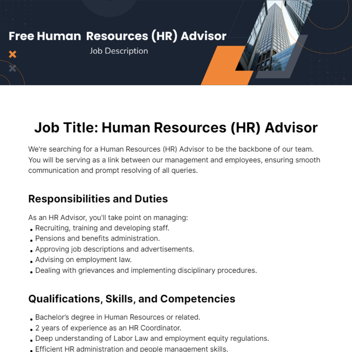 Human Resources (HR) Advisor Job Description Template