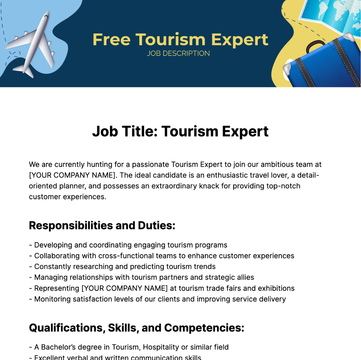 Free Tourism Expert Job Description Template
