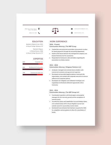Construction Attorney Resume Template