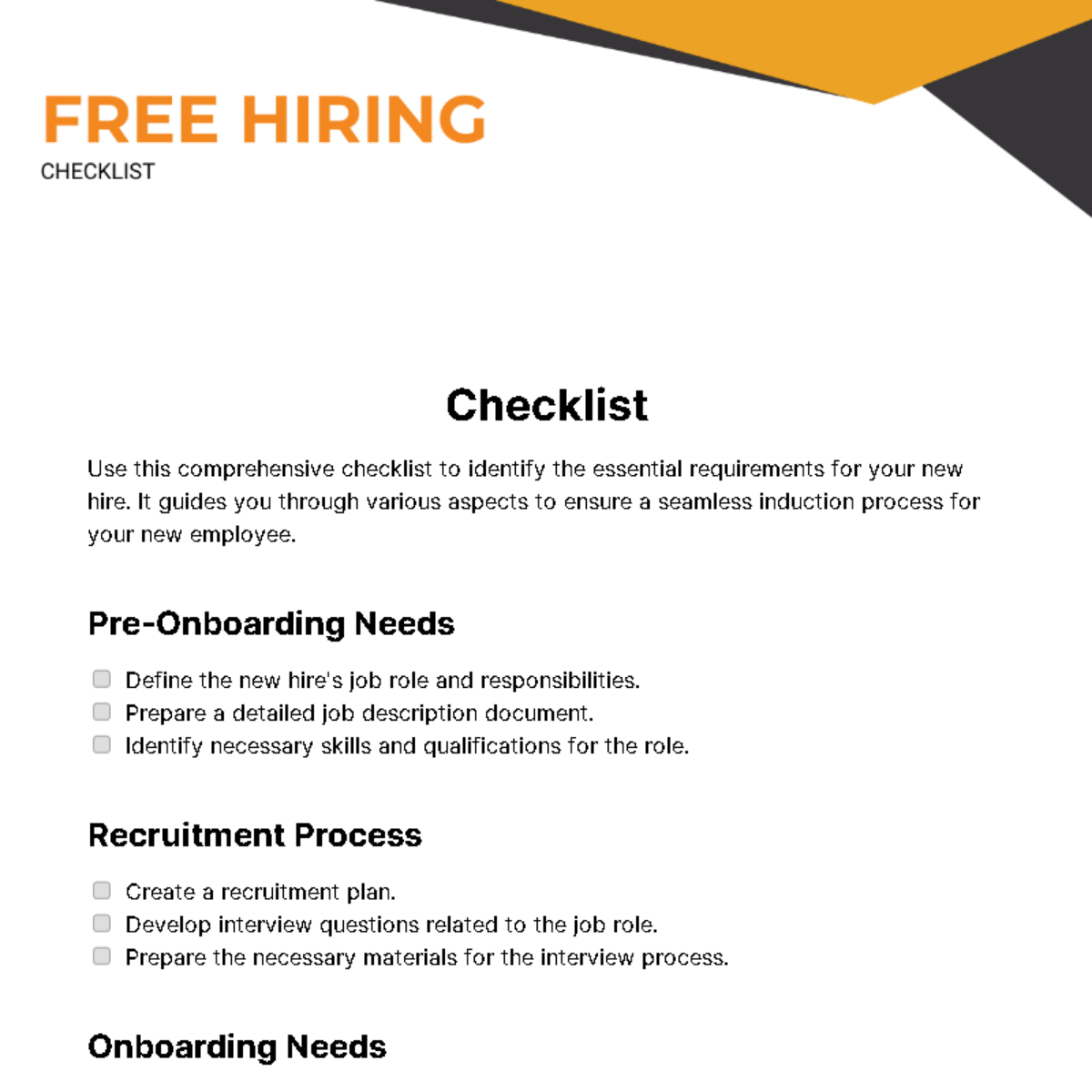 Hiring Checklist Template - Edit Online & Download