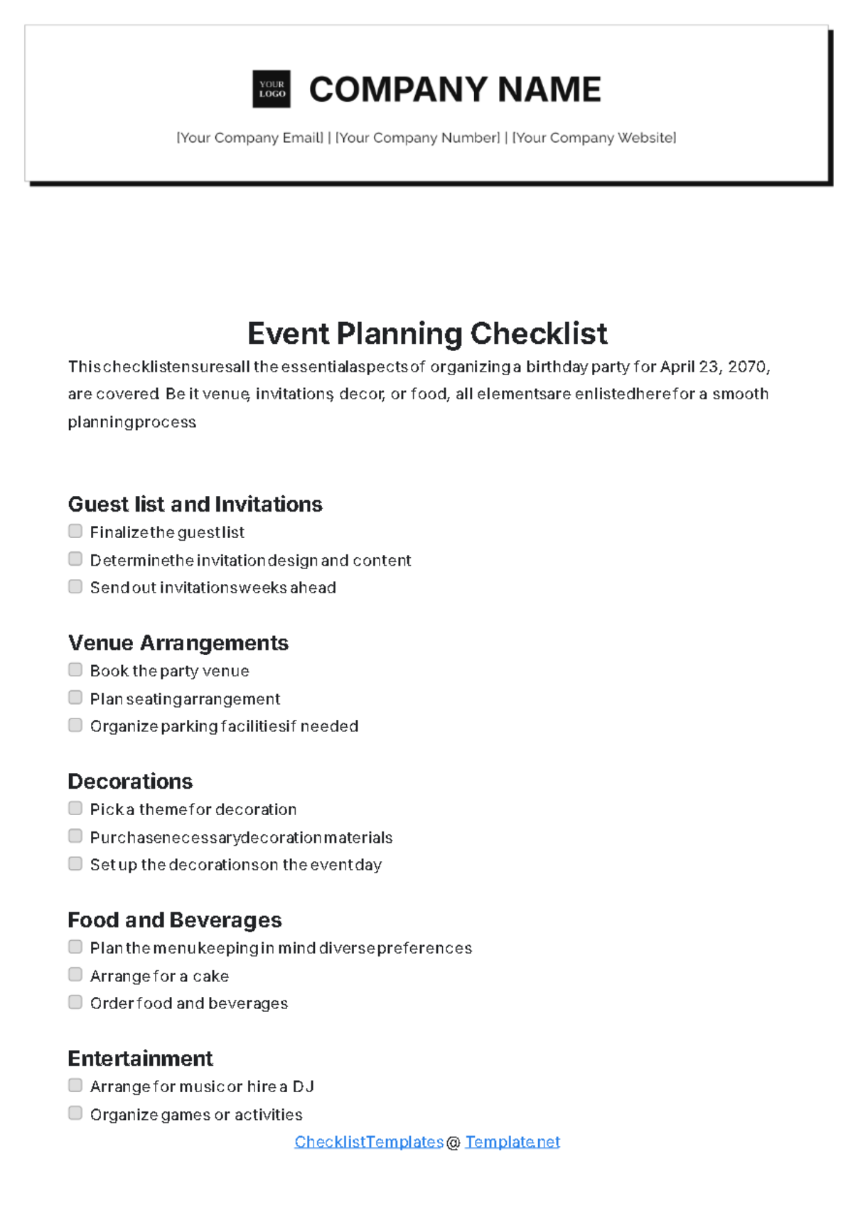 Event Planning Checklist Design Template - Edit Online & Download