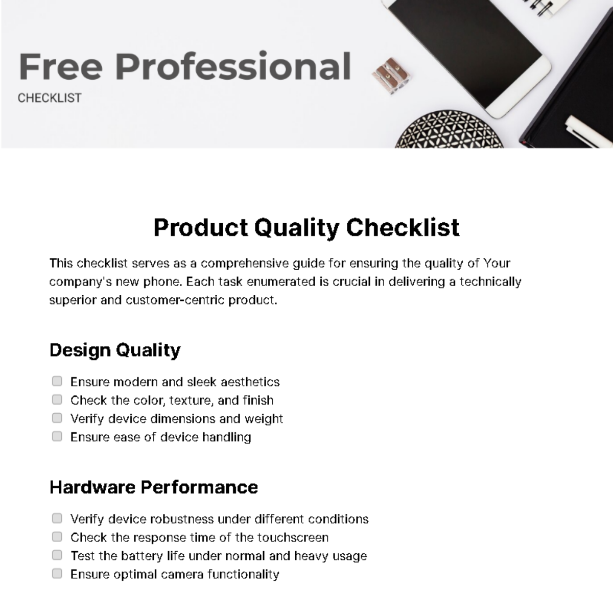 Professional Checklist Template - Edit Online & Download