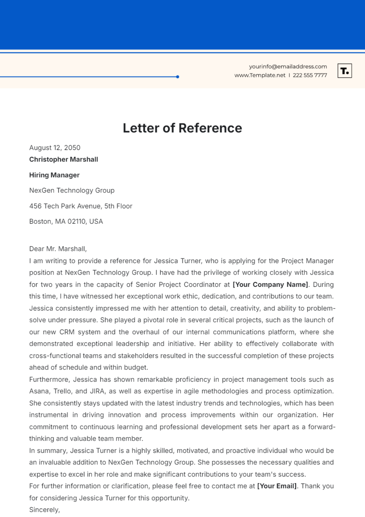 Letter of Reference Template - Edit Online & Download