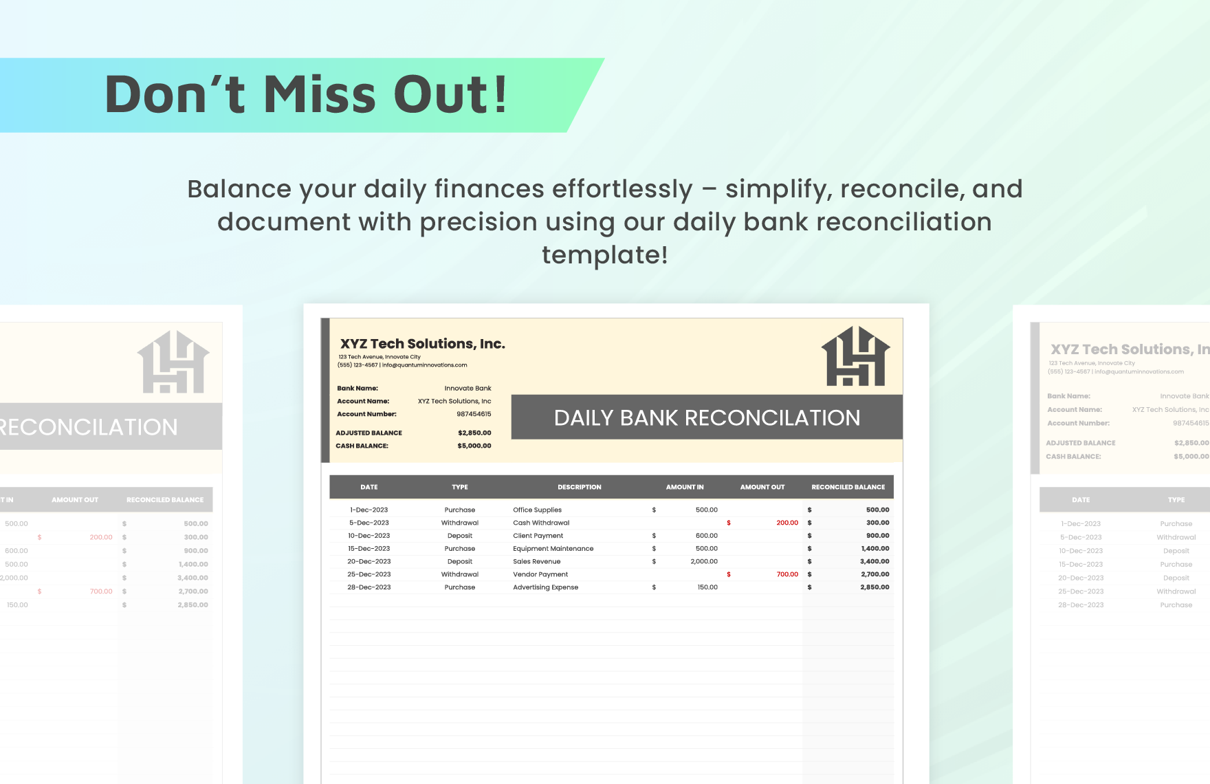Daily Bank  Reconciliation Template
