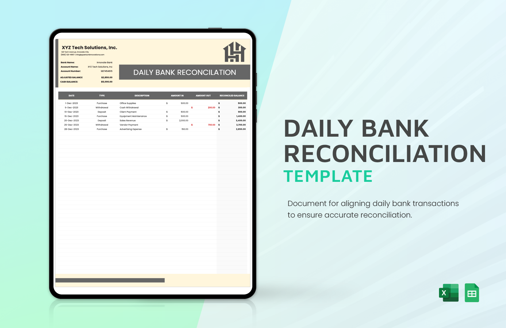Daily Bank  Reconciliation Template