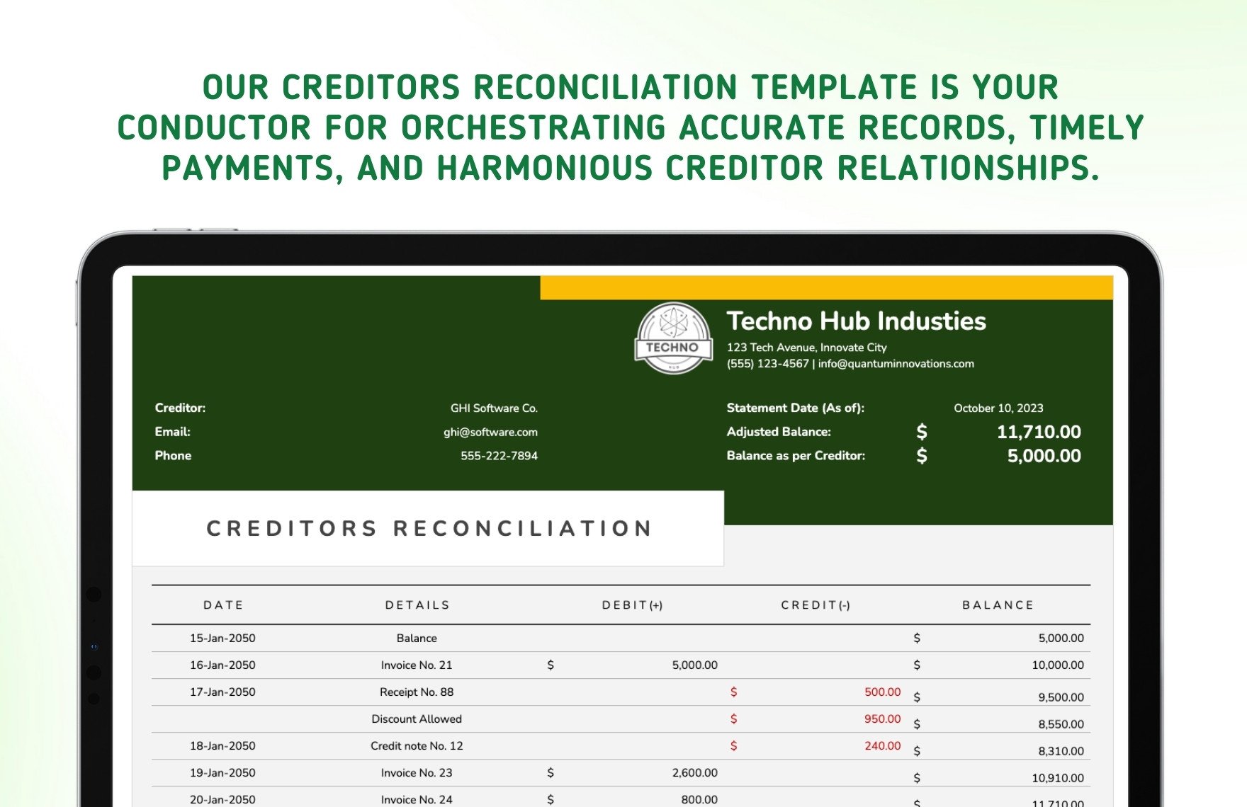 Creditors Reconciliation Template
