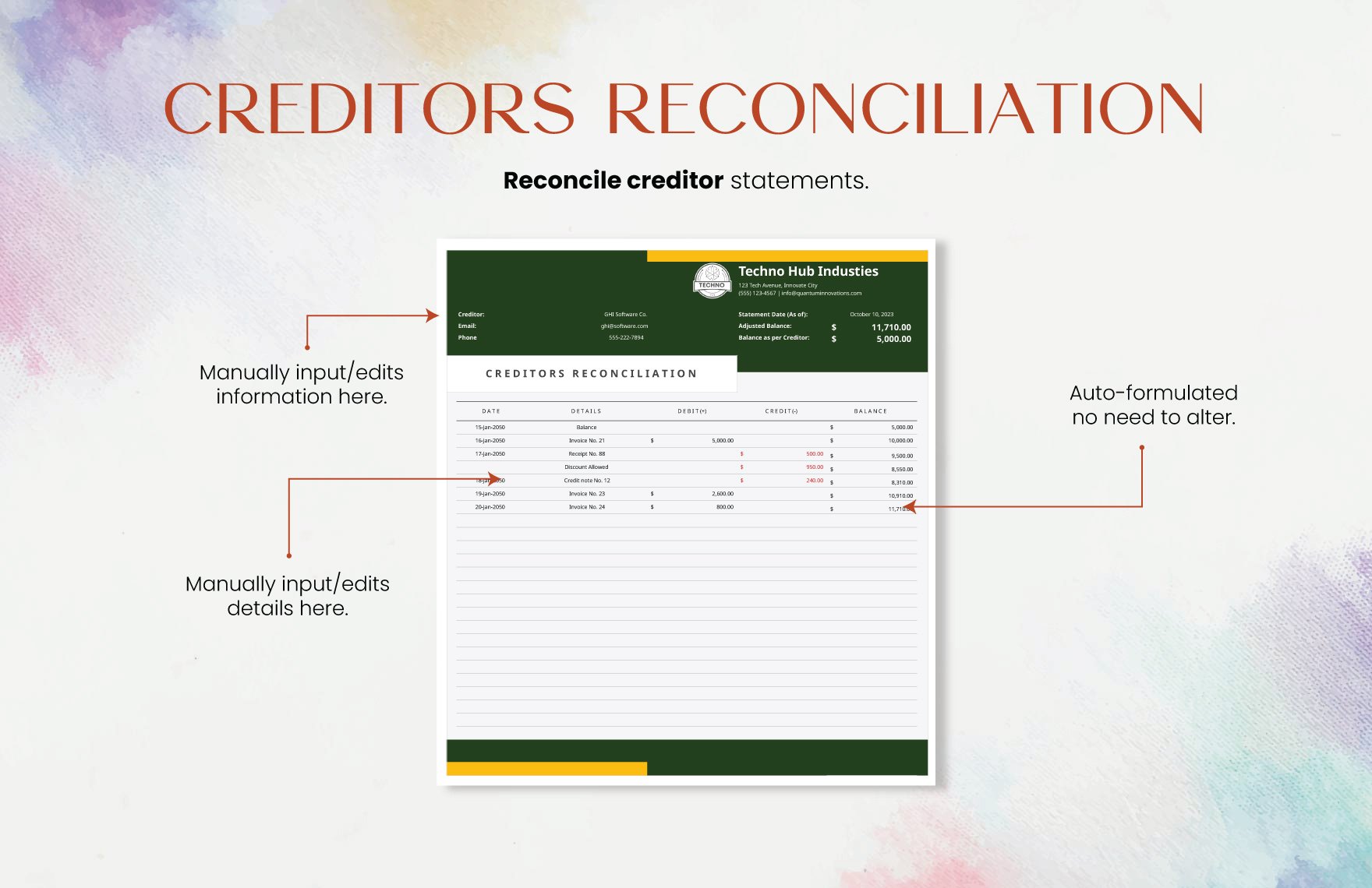 Creditors Reconciliation Template