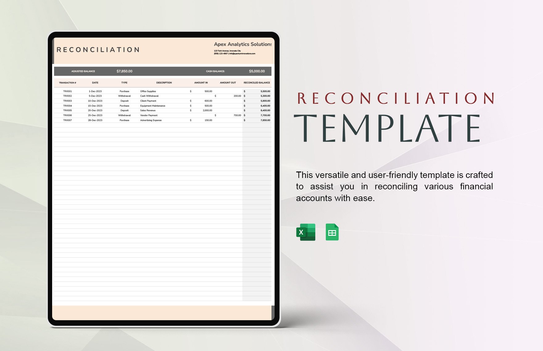 Free Reconciliation Template in Excel, Google Sheets