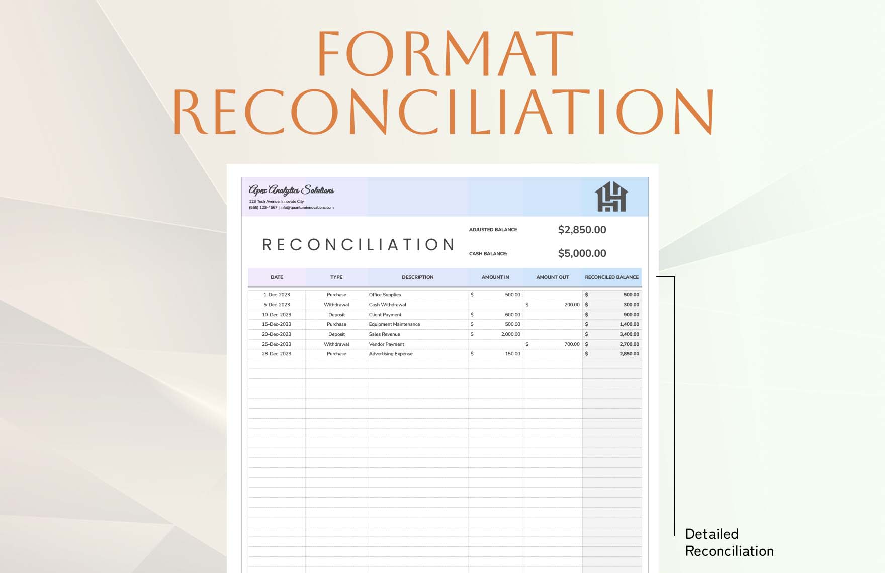 Reconciliation Format Template