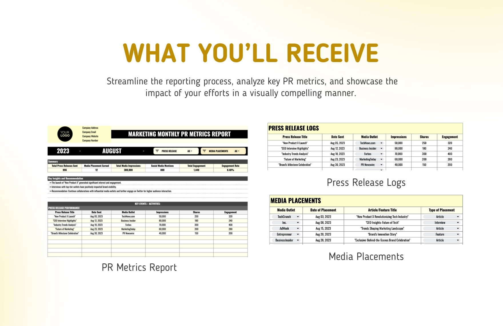 Marketing Monthly PR Metrics Report Template