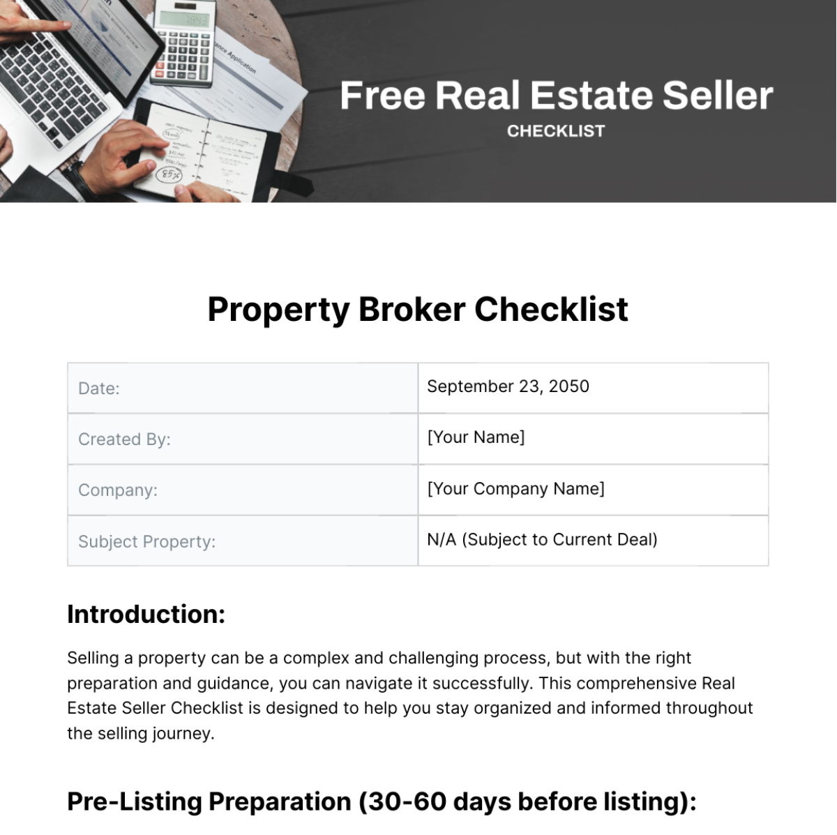 Real Estate Seller Checklist Template