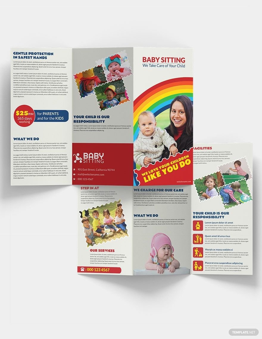 Babysitting Tri-fold Brochure in Illustrator, PSD