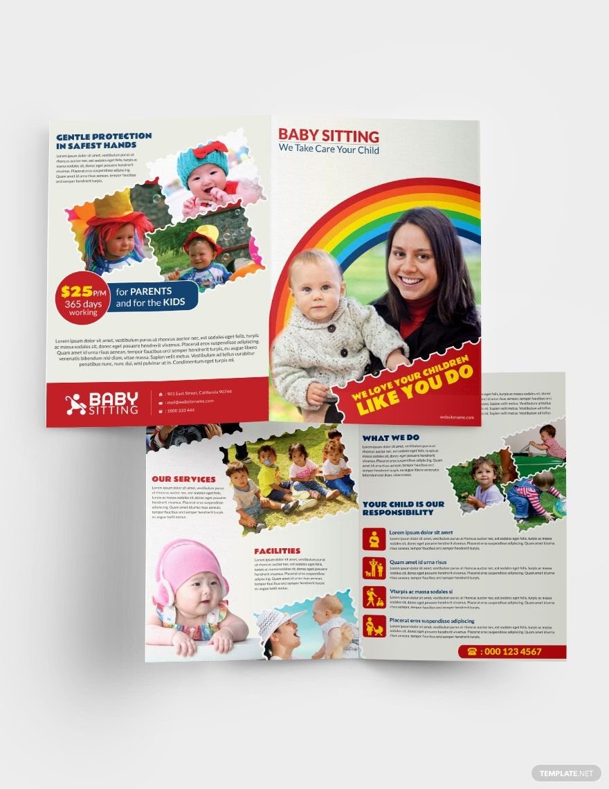 Babysitting Bi-fold Brochure Template in Illustrator, PSD