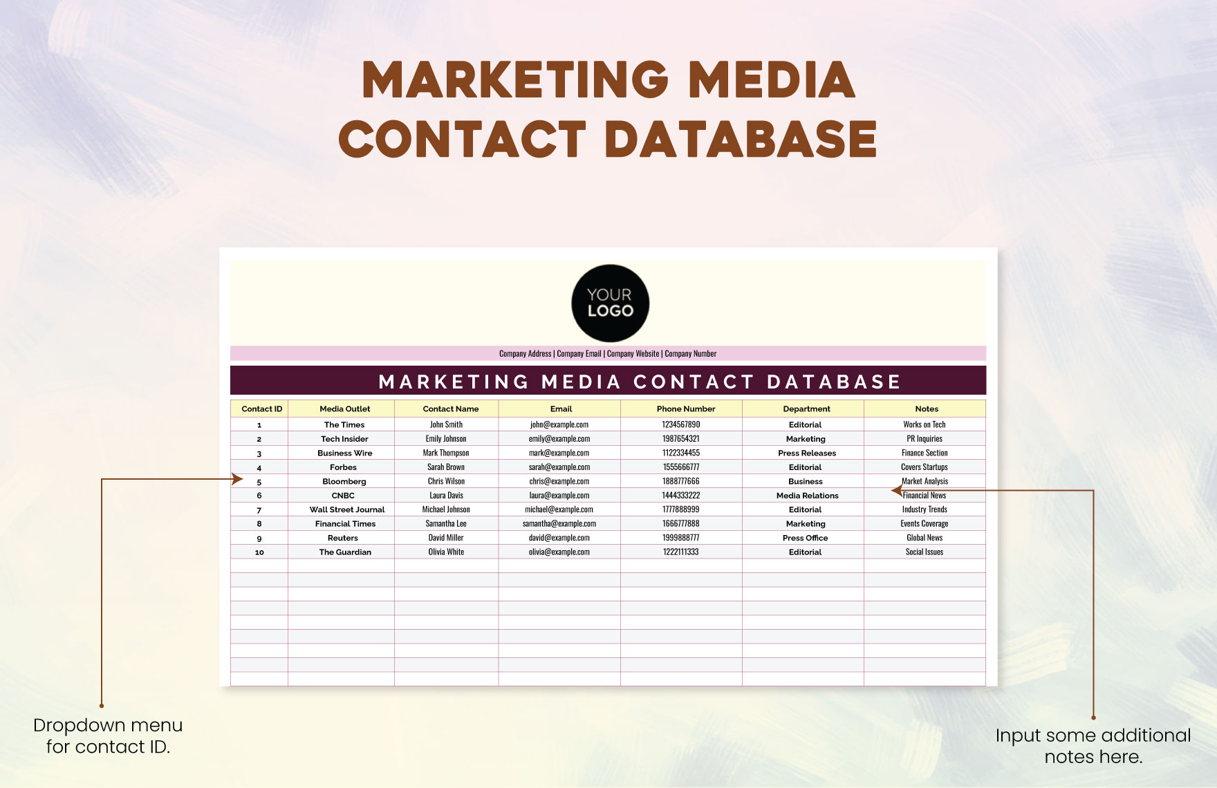 Marketing Media Contact Database Template