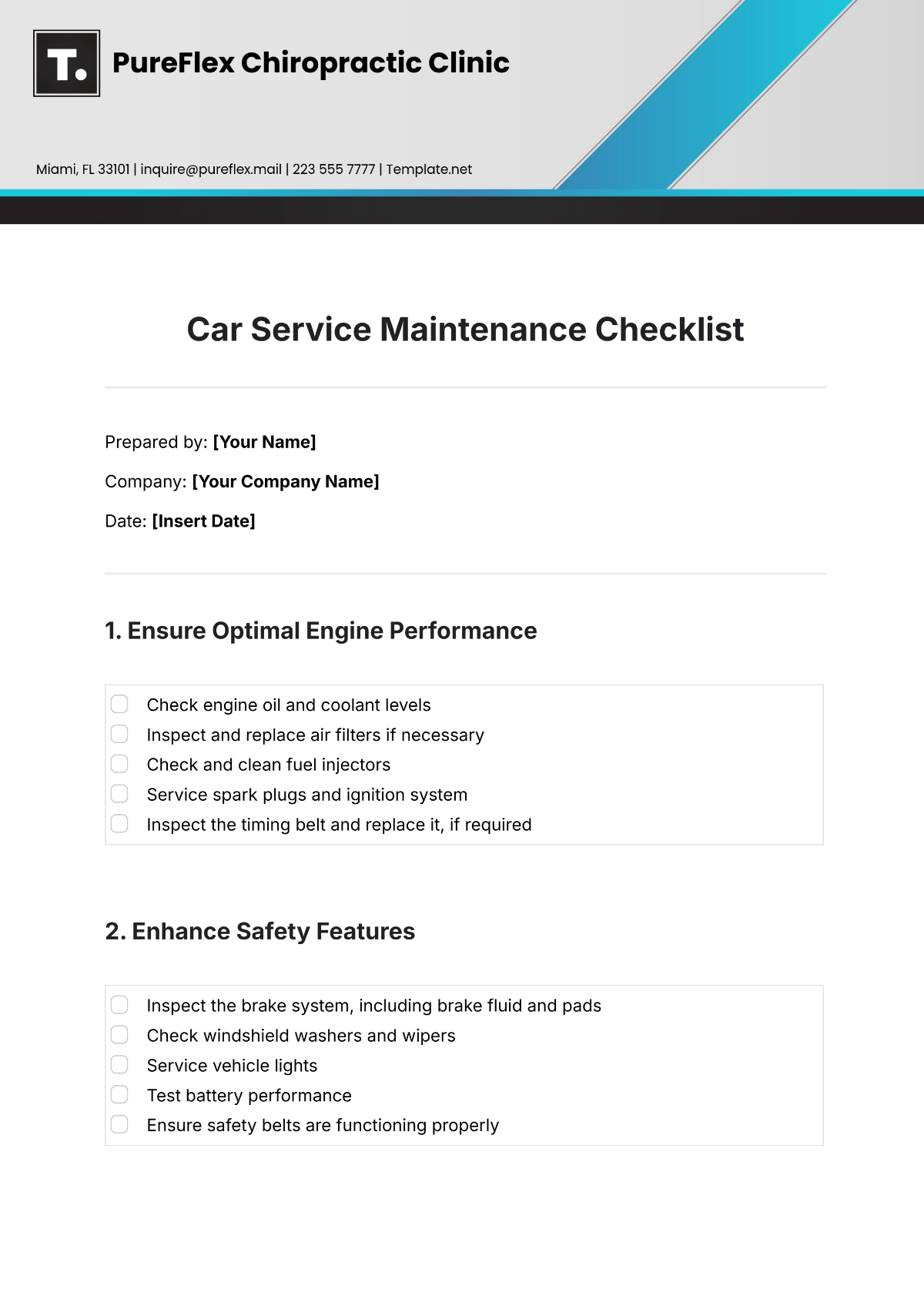 Car Service Maintenance Checklist Template - Edit Online & Download