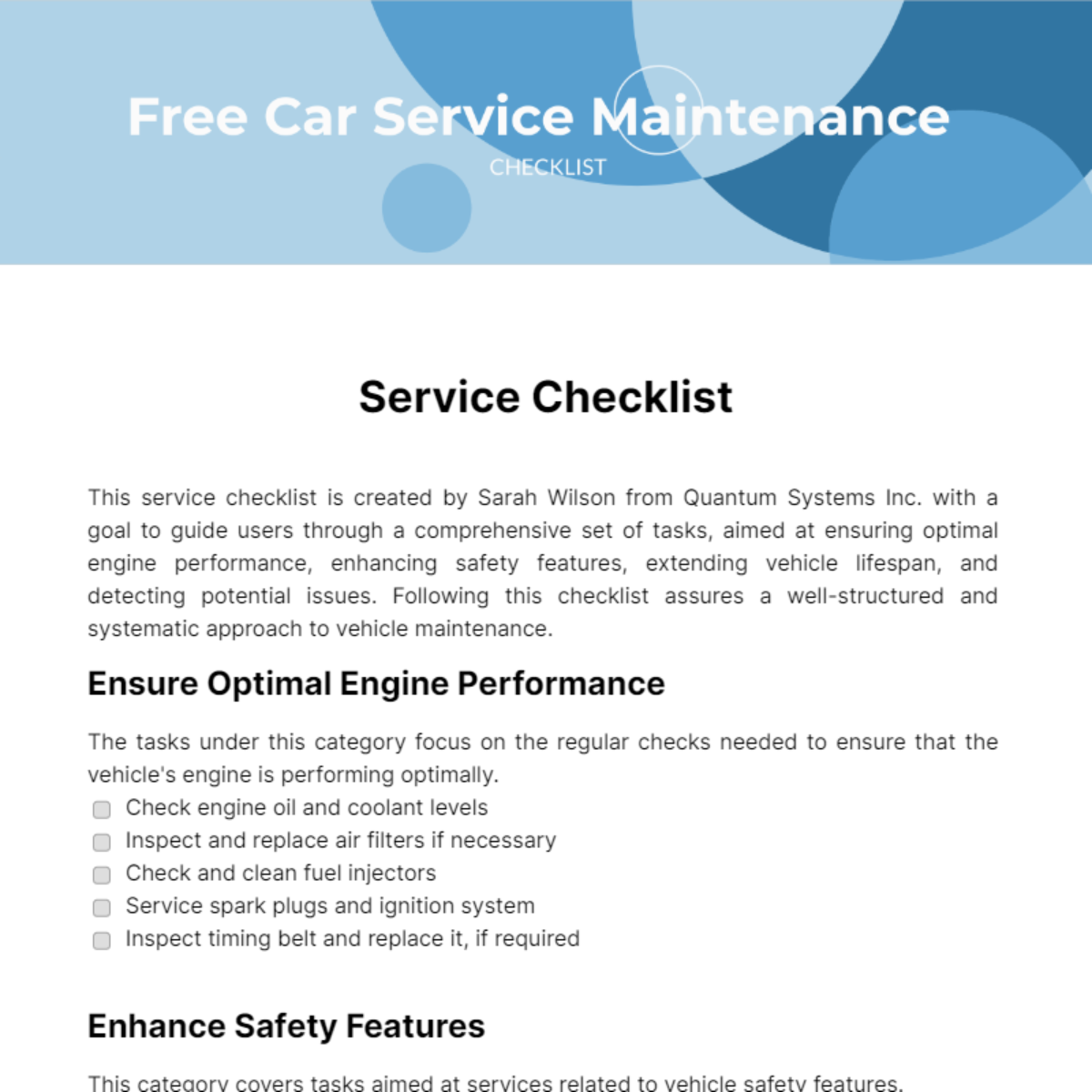 FREE Service Checklist Templates & Examples - Edit Online & Download ...