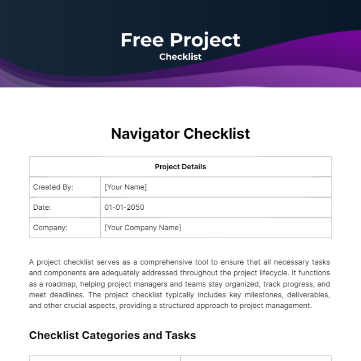 Project Checklist Template
