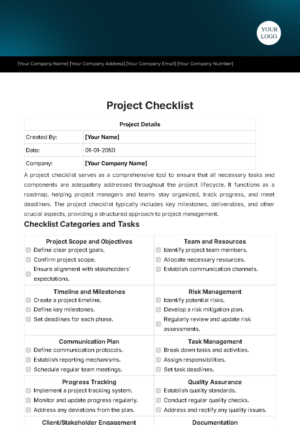 Free Project Checklist Templates, Editable and Printable