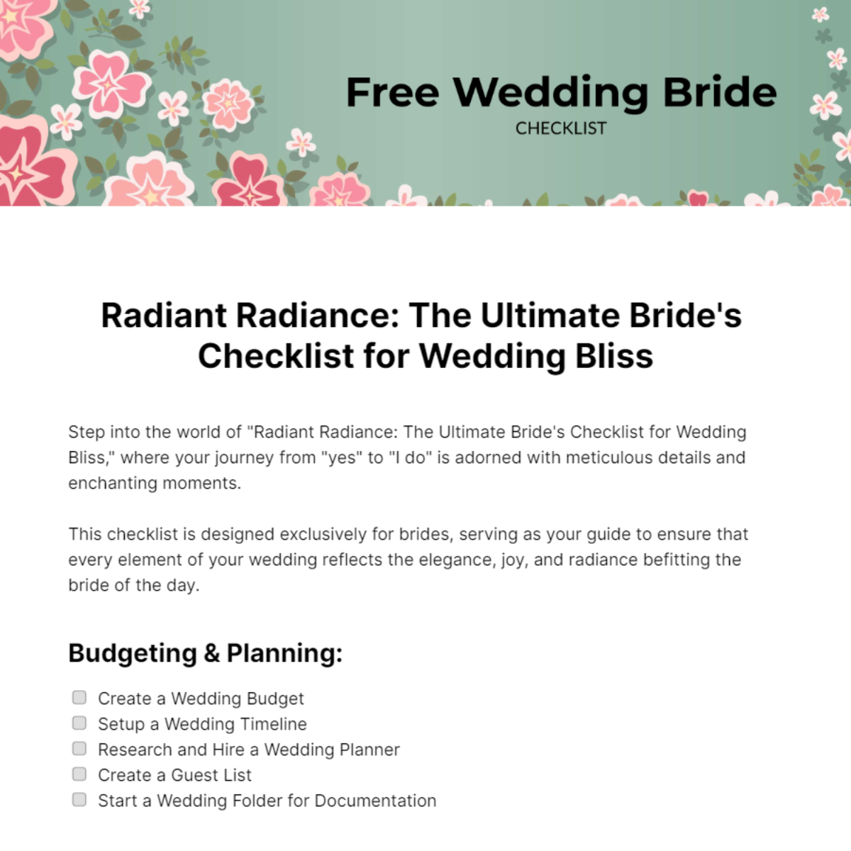 Wedding Bride Checklist Template
