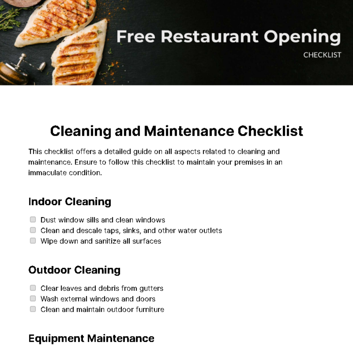 Restaurant Opening Checklist Template - Edit Online & Download