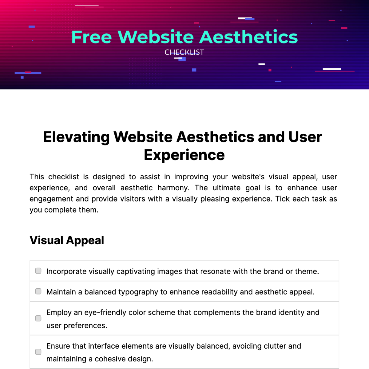 Free Website Aesthetics Checklist Template