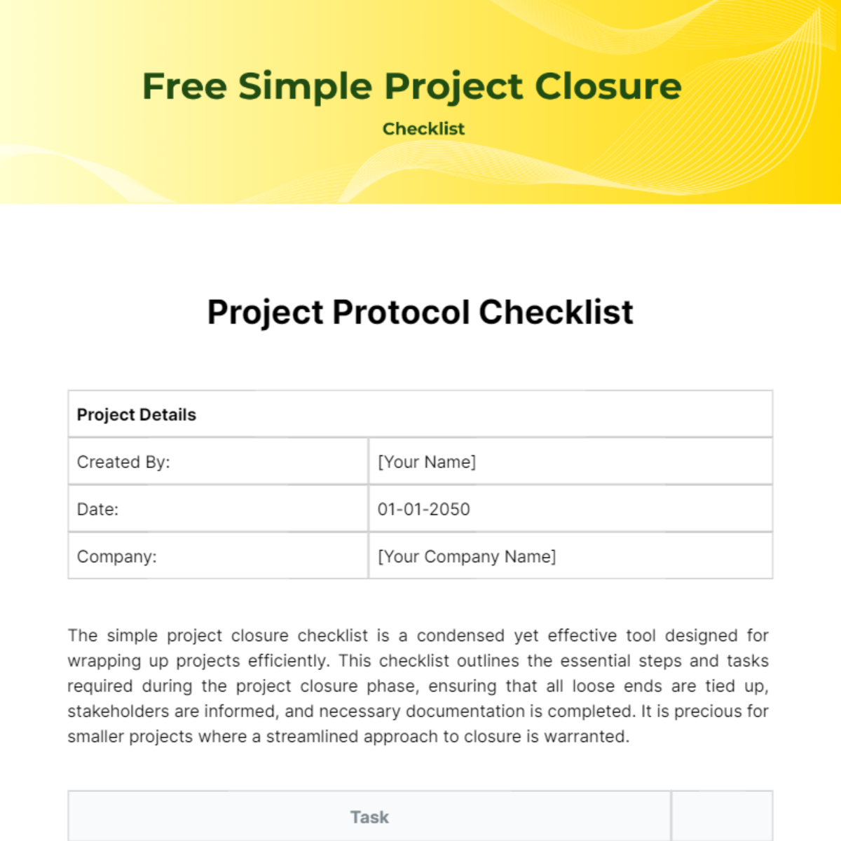 Simple Project Closure Checklist Template