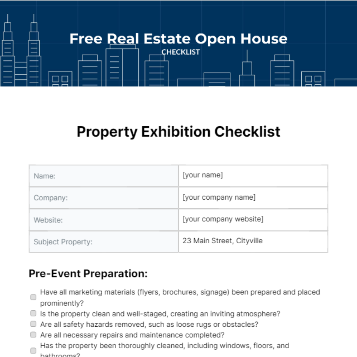 Real Estate Open House Checklist Template