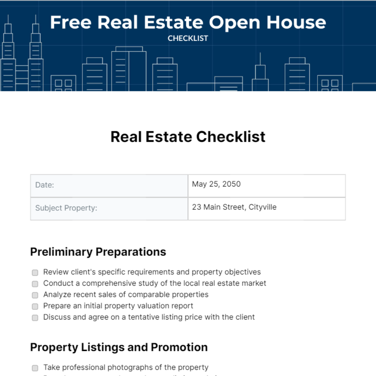 Real estate open house checklist edit online download example