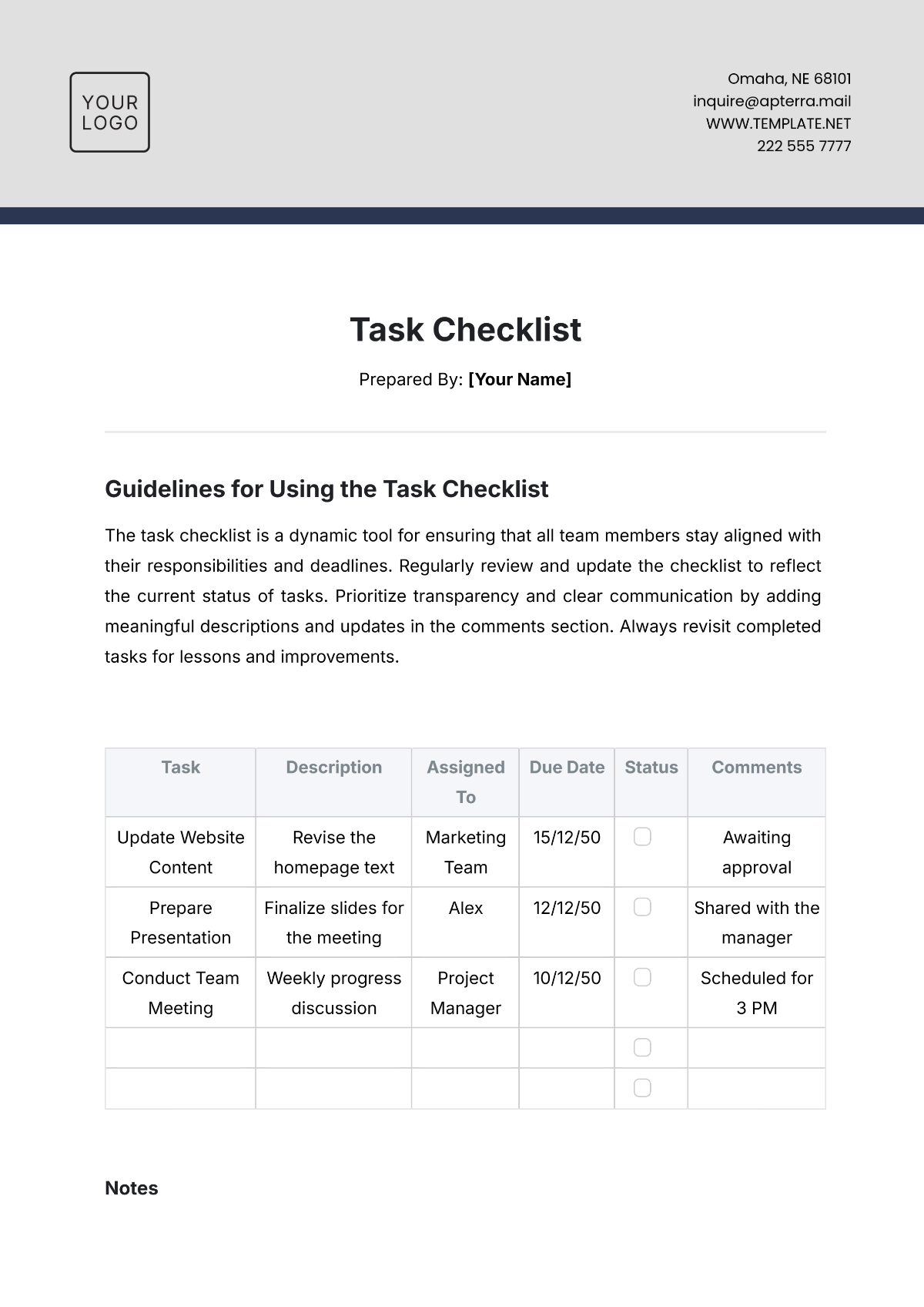 Task Checklist Template - Edit Online & Download