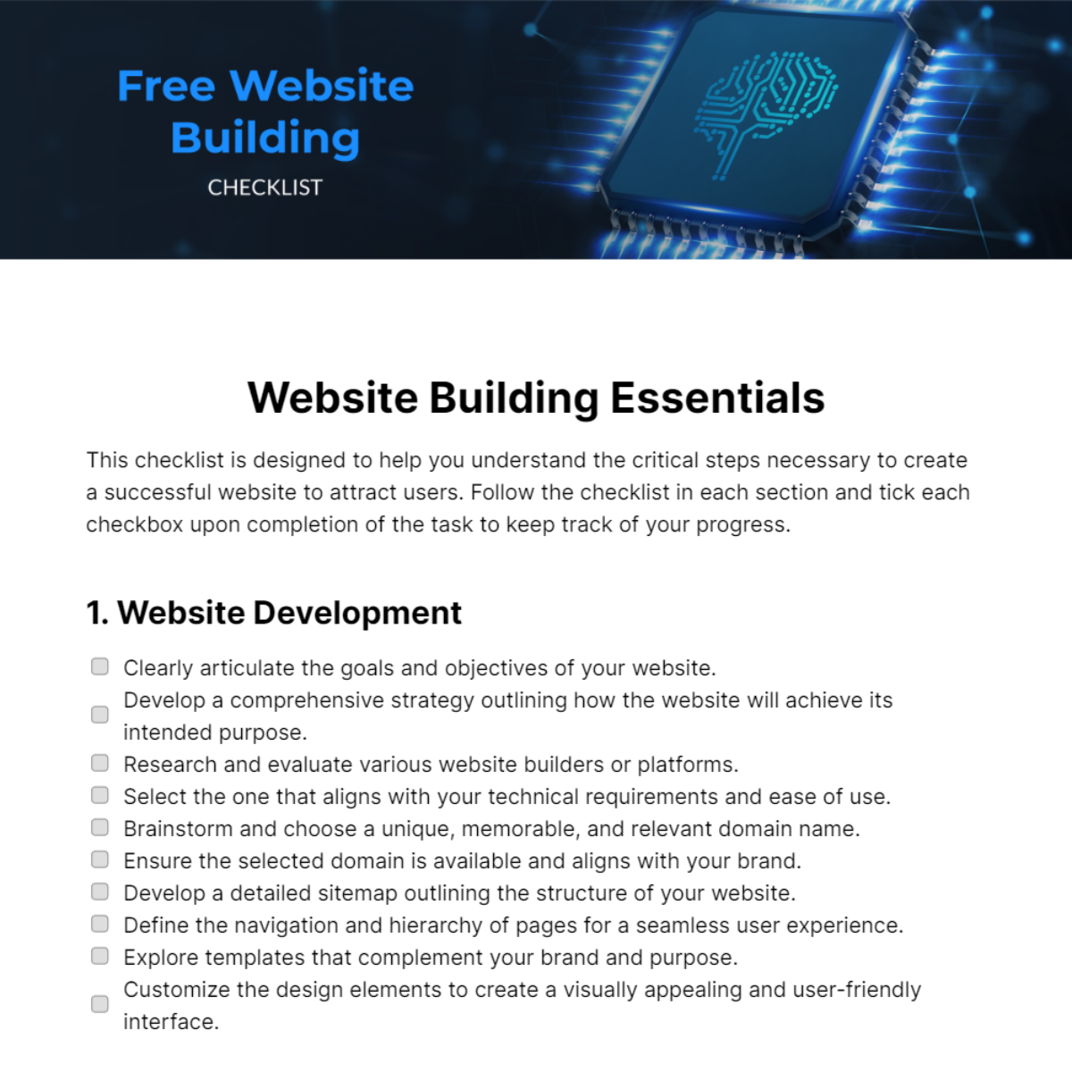 Free Website Building Checklist Template